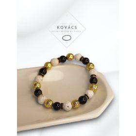 Ásványkarkötő fehér-fekete-arany színben